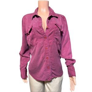Pulp Women’s long sleeve tencel button-down burgundy shirt top M